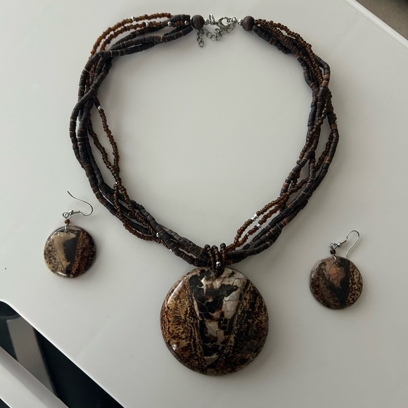 Brown Multi Strand Necklace with Large Pendant - Picture 1 of 6
